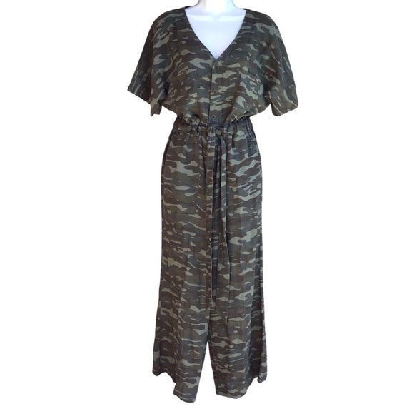Caslon Camouflage Linen Blend Wide Leg Cropped Jumpsuit  NEW - Picture 3 of 8